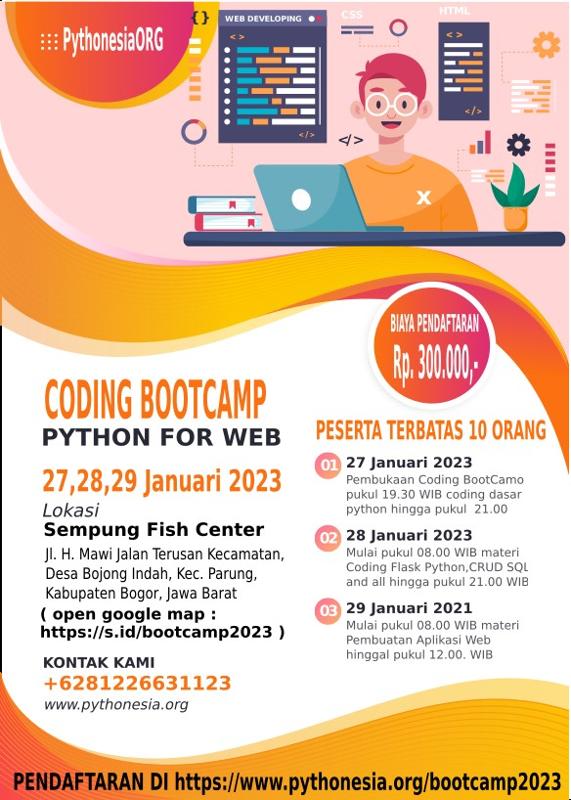 Coding BootCamp Python For Web , 27 , 28 dan 29 Januari 2023 di PythonesiaORG